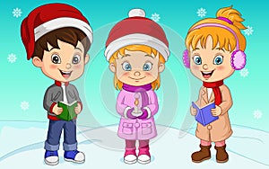 Cartoon kids singing christmas carols