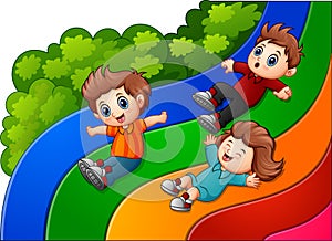 Cartoon kids sliding down