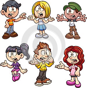 Cartoon kids talking and asking questions