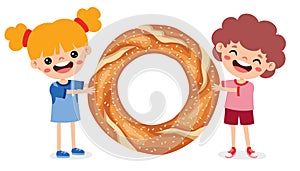 Cartoon Kids With Turkish Bagel