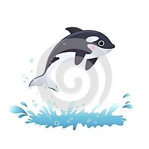 A cartoon killer whale jumping out of the sea