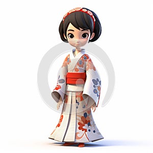 Cartoon Kimono: 3d Render Of Emily With Naive Childlike Style