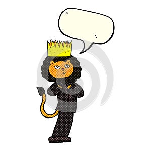 cartoon king of the beasts with speech bubble