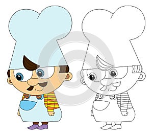 Cartoon kitchen chef - isolated - with coloring page