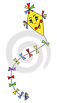 Cartoon kite. Kid toy. Vector illustration isolated on white