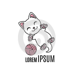 Cartoon kitten playing with ball. Cat logo. Simple animal logotype for shop or handmade company