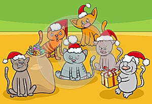 Cartoon kittens characters group on Christmas time