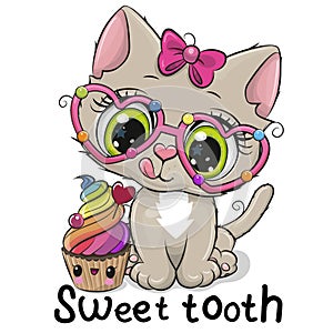Cartoon Kitty Sweet tooth with Cupcake photo
