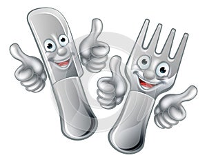 Cartoon Knife and Fork Cutlery Mascots photo