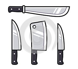 Cartoon knife icon set