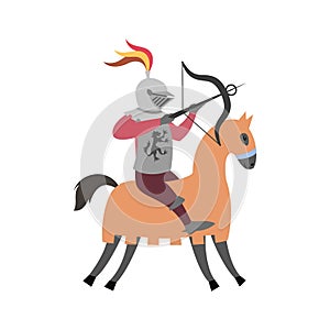 Cartoon knight on horseback on white background.