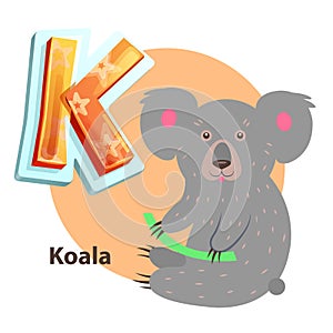 Cartoon Koala with Branch for K Alphabet Letter