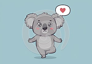 Cartoon Koala Doing Yoga Pose with Heart in Speech Bubble photo