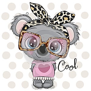 Cartoon Koala girl with a bow and glasses