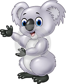 Cartoon koala presenting isolated on white background
