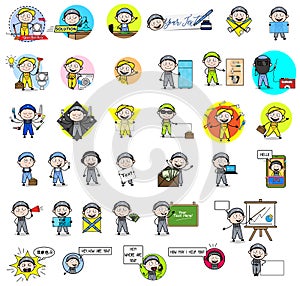 Cartoon Labor Repairman Character - Set of Concepts Vector illustrations