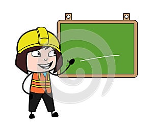 Cartoon Lady Engineer with Classroom Board