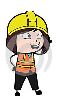 Cartoon Lady Engineer Talking Happy
