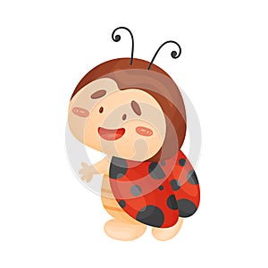 Cartoon ladybug is standing. Vector illustration on a white background.