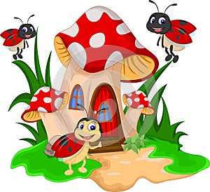 Cartoon ladybugs on mushroom