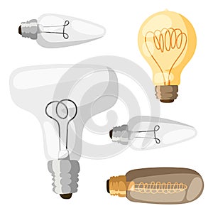 Cartoon lamps light bulb electricity design flat vector illustration set isolated electric icon object bright graphic