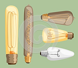 Cartoon lamps light bulb electricity design flat vector illustration set isolated electric icon object bright graphic