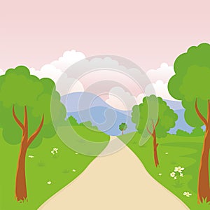 Cartoon landscape, with Lovely and cute scenery design