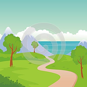 Cartoon landscape, with Lovely and cute scenery design