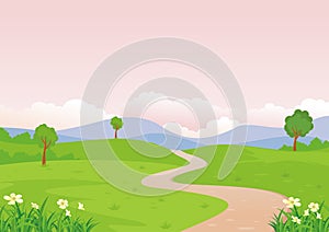 Cartoon landscape, with Lovely and cute scenery design