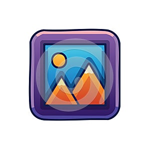 Cartoon Landscape with Mountain Peaks Sun and Frame Flat Design Style