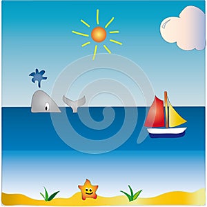 Cartoon landscape of sea