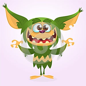 Cartoon laughing green monster. Vector illustration of green monster . Halloween design.