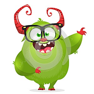 Cartoon laughing green monster. Vector illustration of green monster isolated. Halloween design.