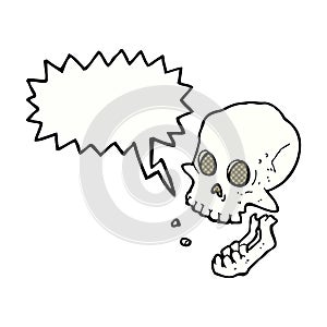 cartoon laughing skull with speech bubble