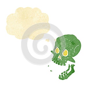 cartoon laughing skull with thought bubble