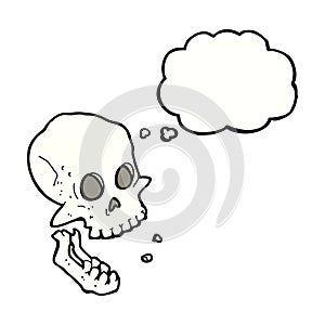 cartoon laughing skull with thought bubble