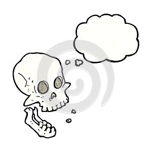 cartoon laughing skull with thought bubble