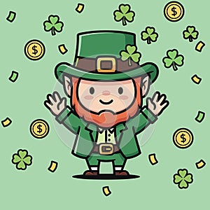 Cartoon Leprechaun Celebrating St. Patricks Day with Joyful Expression
