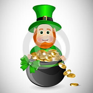 Cartoon leprechaun with a pot of gold
