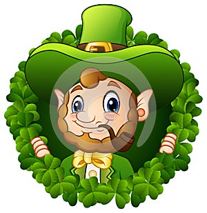 Cartoon Leprechaun in a round circle with a smoking pipe