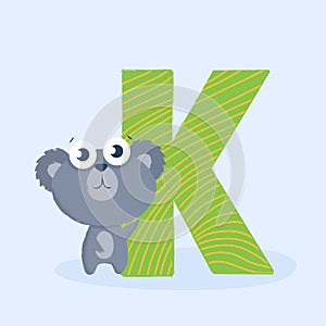 Cartoon letter of the alphabet with animal character koala