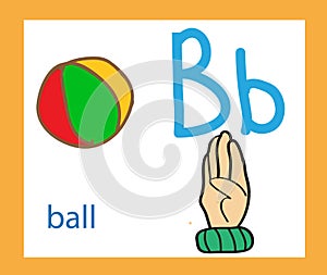 Cartoon letter B. Creative English alphabet. ABC concept. Sign language and alphabet