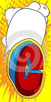 Cartoon Letter C with blank speech bubble, comic book education background. Retro vector comics pop art design