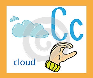 Cartoon letter C. Creative English alphabet. ABC concept. Sign language and alphabet