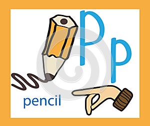 Cartoon letter P. Creative English alphabet. ABC concept. Sign language and alphabet.