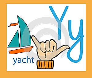 Cartoon letter Y. Creative English alphabet. ABC concept. Sign language and alphabet.