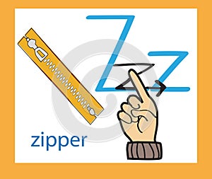 Cartoon letter Z. Creative English alphabet. ABC concept. Sign language and alphabet.