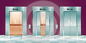 Cartoon lift doors empty vector elevator cabins