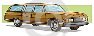 Cartoon light brown long retro car vector icon