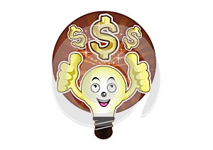 A cartoon light bulb with a bright idea for dollar